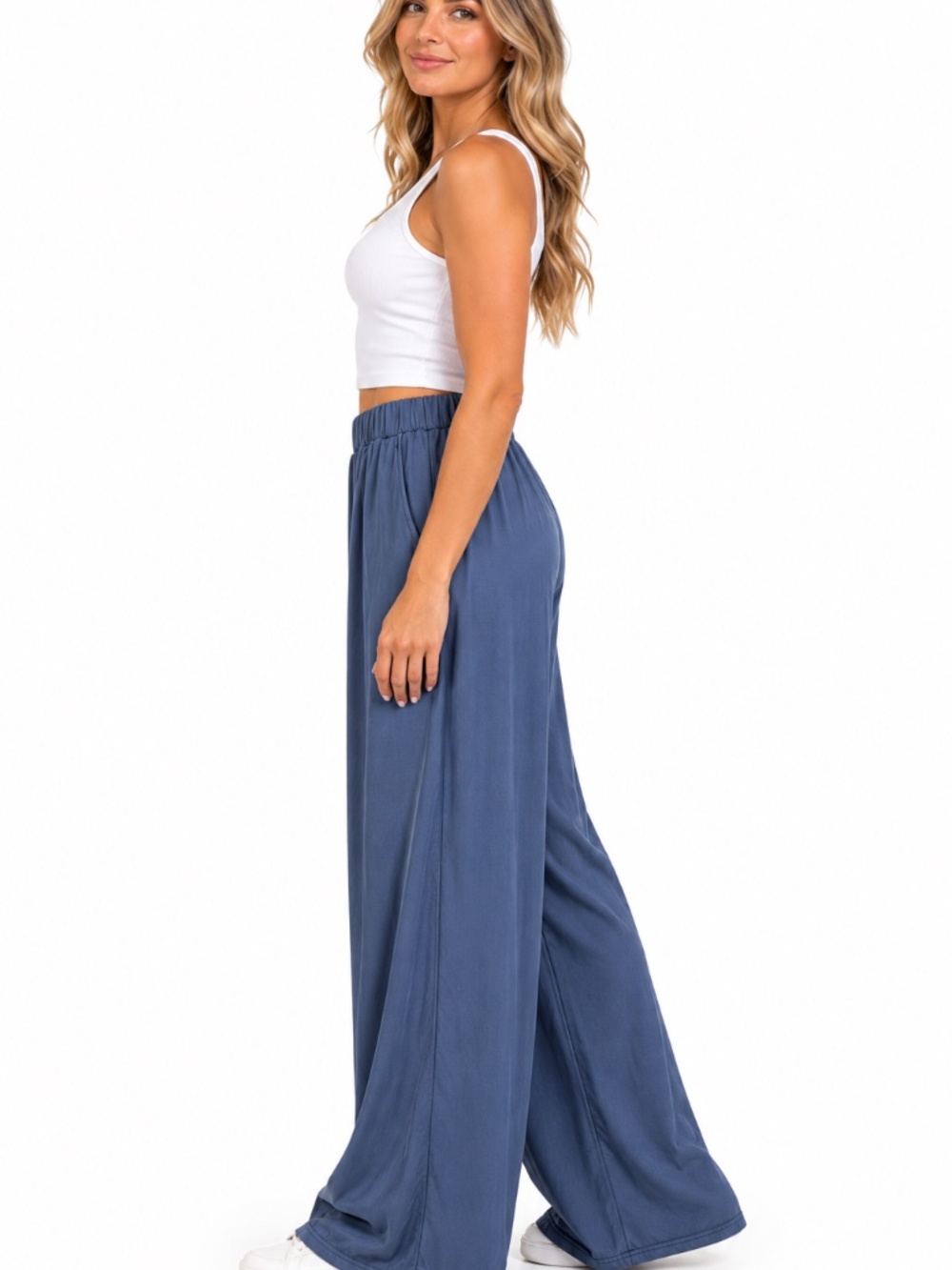 Slate Blue Wide Leg Pants